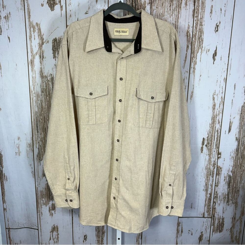Oak Hill Men's Beige Casual Flannel Button Down Shirt. Size similar to a 4X.
